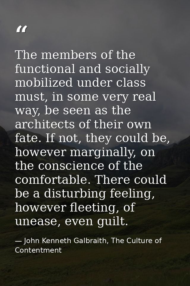 The members of the functional and socially mobilized under class must, in some very real way, be seen as the architects  — John Kenneth Galbraith, The Culture of Contentment
