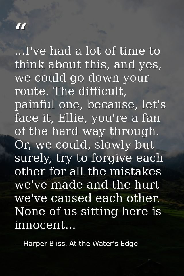 ...I've had a lot of time to think about this, and yes, we could go down your route. The difficult, painful one, because — Harper Bliss, At the Water's Edge