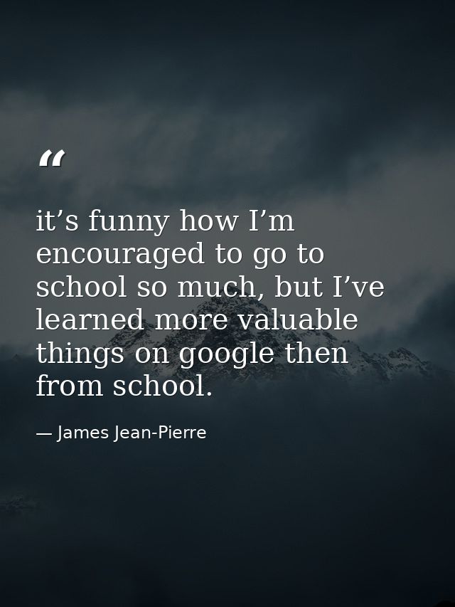 it’s funny how I’m encouraged to go to school so much, but I’ve learned more valuable things on google then from school. — James Jean-Pierre