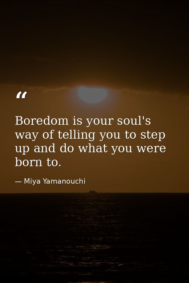 Boredom is your soul's way of telling you to step up and do what you were born to. — Miya Yamanouchi