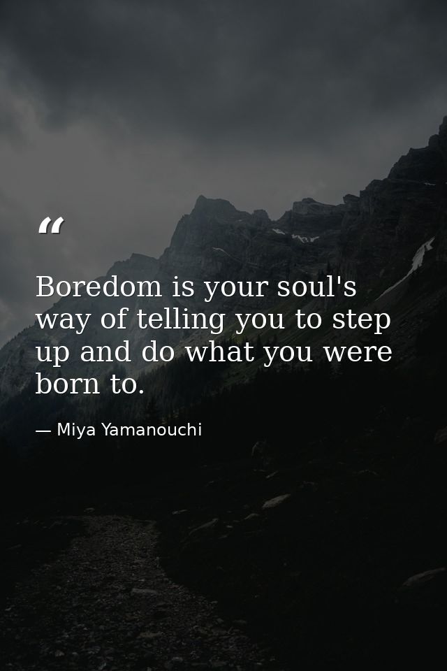 Boredom is your soul's way of telling you to step up and do what you were born to. — Miya Yamanouchi