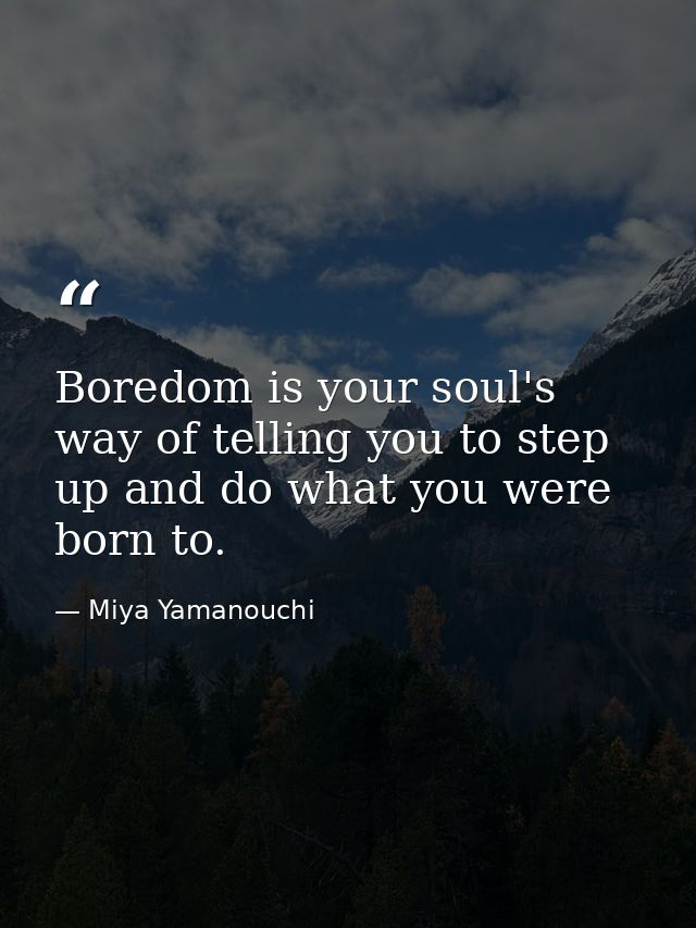 Boredom is your soul's way of telling you to step up and do what you were born to. — Miya Yamanouchi