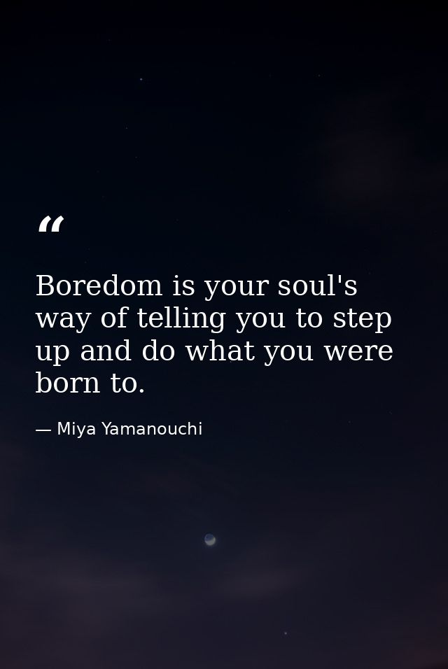 Boredom is your soul's way of telling you to step up and do what you were born to. — Miya Yamanouchi
