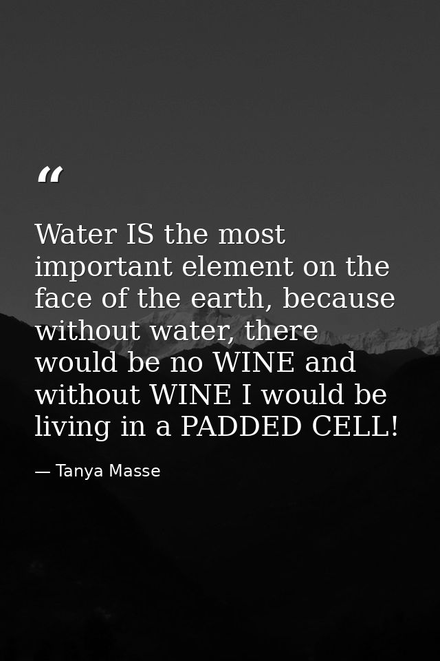 Water IS the most important element on the face of the earth, because without water, there would be no WINE and without  — Tanya Masse