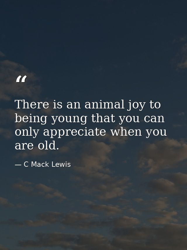 There is an animal joy to being young that you can only appreciate when you are old. — C Mack Lewis