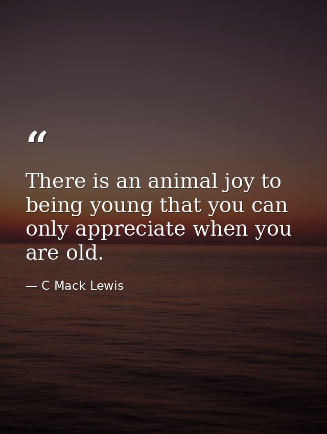 There is an animal joy to being young that you can only appreciate when you are old. — C Mack Lewis