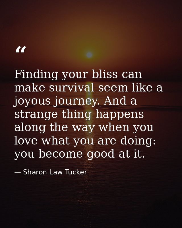 Finding your bliss can make survival seem like a joyous journey. And a strange thing happens along the way when you love — Sharon Law Tucker