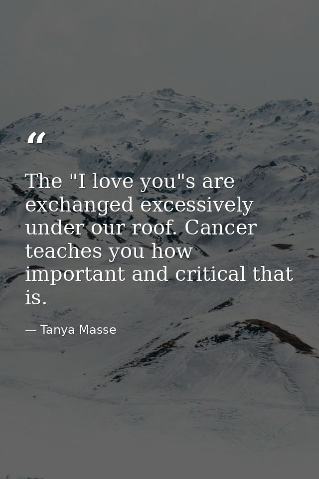 The "I love you"s are exchanged excessively under our roof. Cancer teaches you how important and critical that is. — Tanya Masse