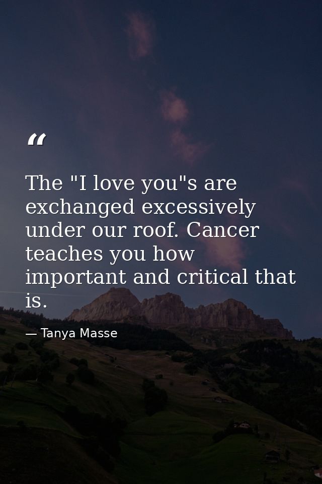 The "I love you"s are exchanged excessively under our roof. Cancer teaches you how important and critical that is. — Tanya Masse