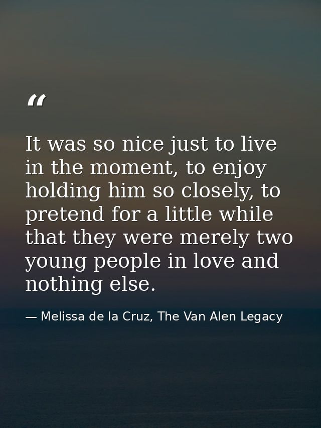 It was so nice just to live in the moment, to enjoy holding him so closely, to pretend for a little while that they were — Melissa de la Cruz, The Van Alen Legacy