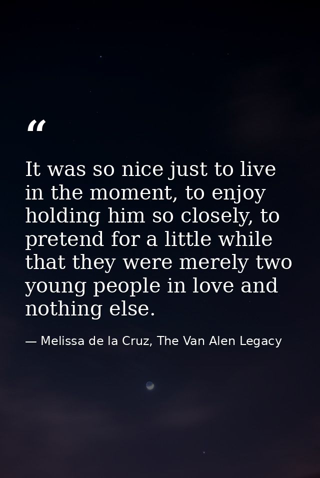 It was so nice just to live in the moment, to enjoy holding him so closely, to pretend for a little while that they were — Melissa de la Cruz, The Van Alen Legacy
