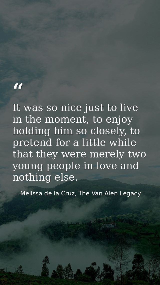 It was so nice just to live in the moment, to enjoy holding him so closely, to pretend for a little while that they were — Melissa de la Cruz, The Van Alen Legacy