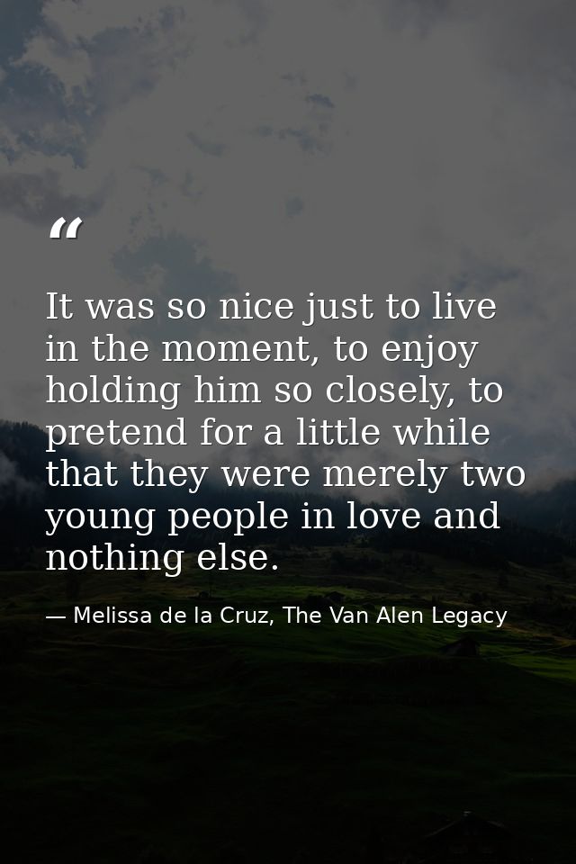 It was so nice just to live in the moment, to enjoy holding him so closely, to pretend for a little while that they were — Melissa de la Cruz, The Van Alen Legacy
