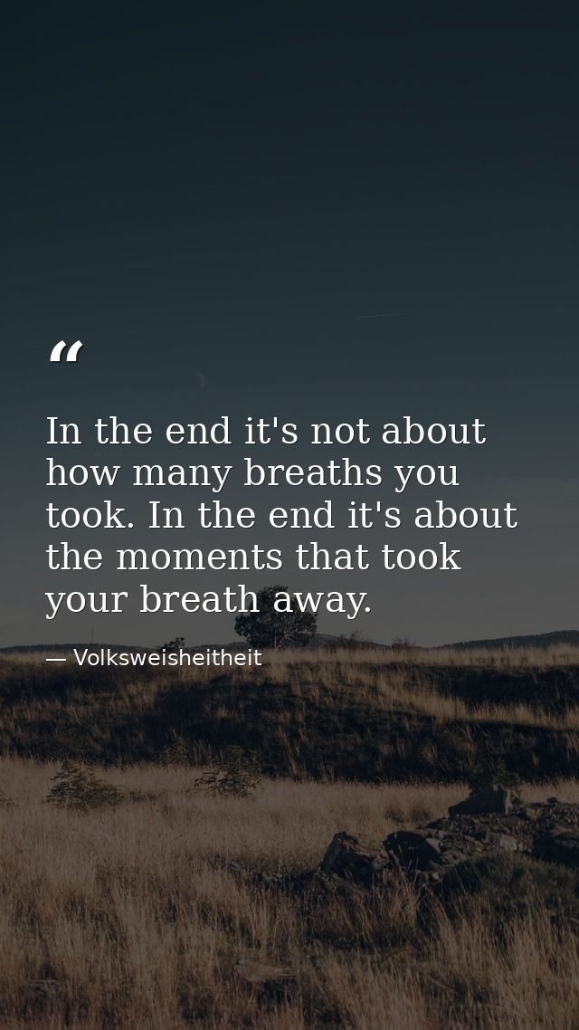 In the end it's not about how many breaths you took. In the end it's about the moments that took your breath away. — Volksweisheitheit