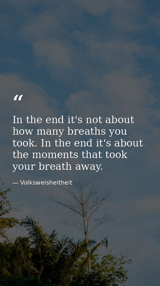 In the end it's not about how many breaths you took. In the end it's about the moments that took your breath away. — Volksweisheitheit
