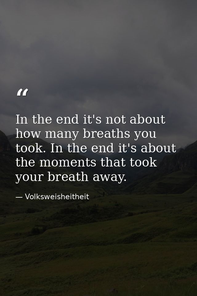 In the end it's not about how many breaths you took. In the end it's about the moments that took your breath away. — Volksweisheitheit