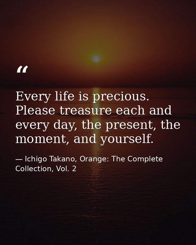 Every life is precious. Please treasure each and every day, the present, the moment, and yourself. — Ichigo Takano, Orange: The Complete Collection, Vol. 2