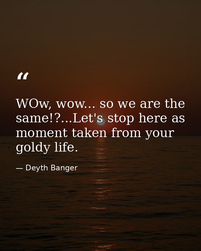 WOw, wow... so we are the same!?...Let's stop here as moment taken from your goldy life. — Deyth Banger