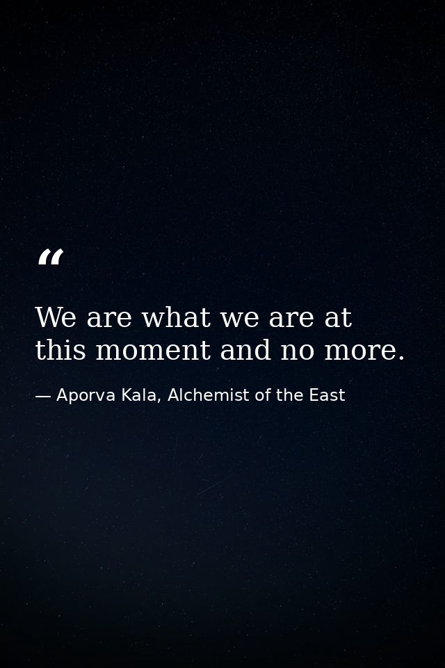 We are what we are at this moment and no more. — Aporva Kala, Alchemist of the East