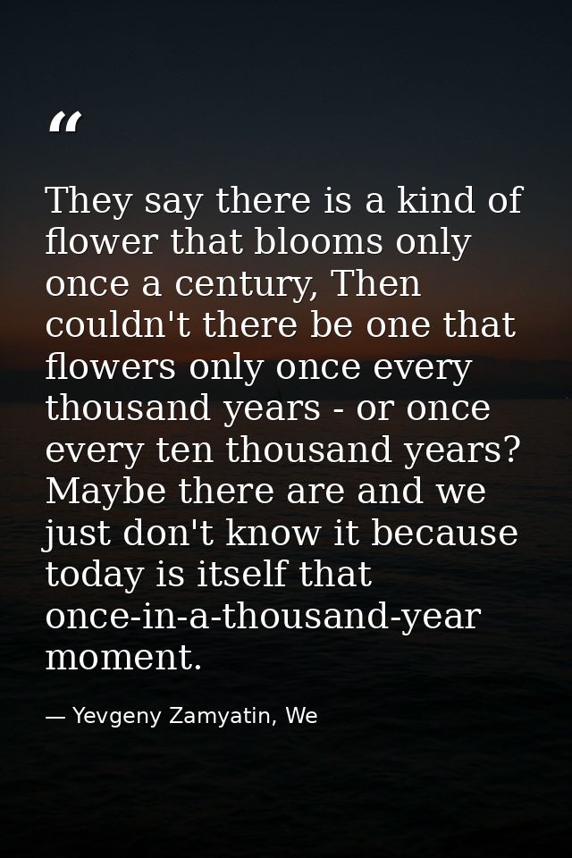 They say there is a kind of flower that blooms only once a century, Then couldn't there be one that flowers only once ev — Yevgeny Zamyatin, We