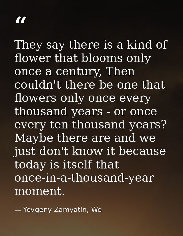 They say there is a kind of flower that blooms only once a century, Then couldn't there be one that flowers only once ev — Yevgeny Zamyatin, We