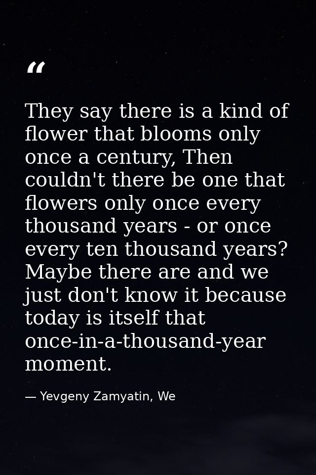 They say there is a kind of flower that blooms only once a century, Then couldn't there be one that flowers only once ev — Yevgeny Zamyatin, We