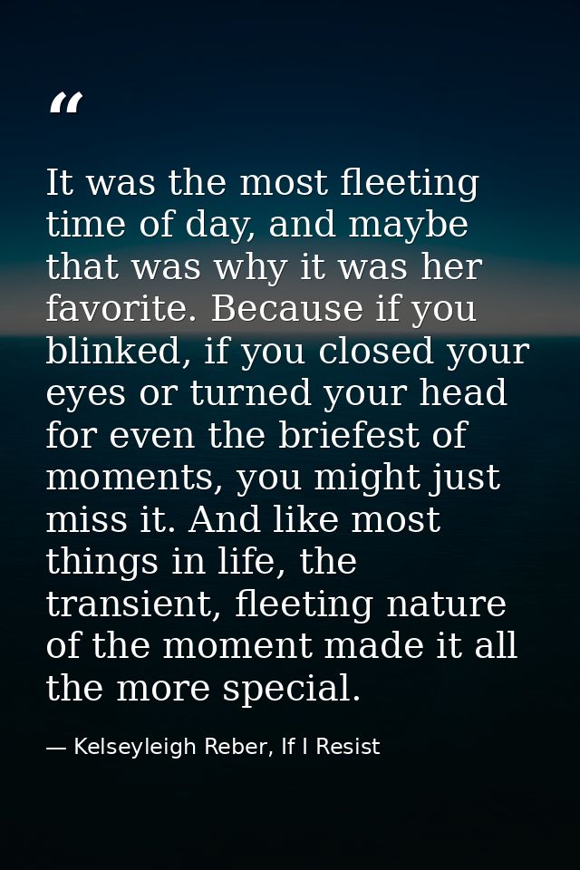 It was the most fleeting time of day, and maybe that was why it was her favorite. Because if you blinked, if you closed  — Kelseyleigh Reber, If I Resist