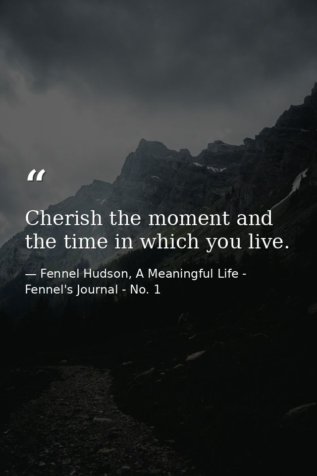 Cherish the moment and the time in which you live. — Fennel Hudson, A Meaningful Life - Fennel's Journal - No. 1
