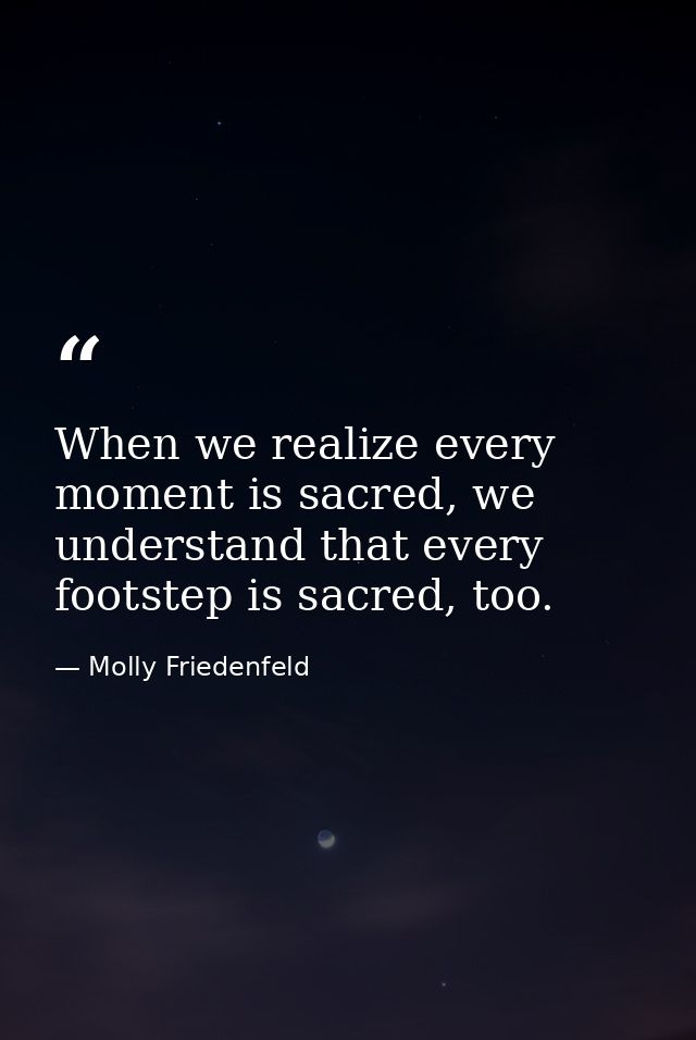 When we realize every moment is sacred, we understand that every footstep is sacred, too. — Molly Friedenfeld