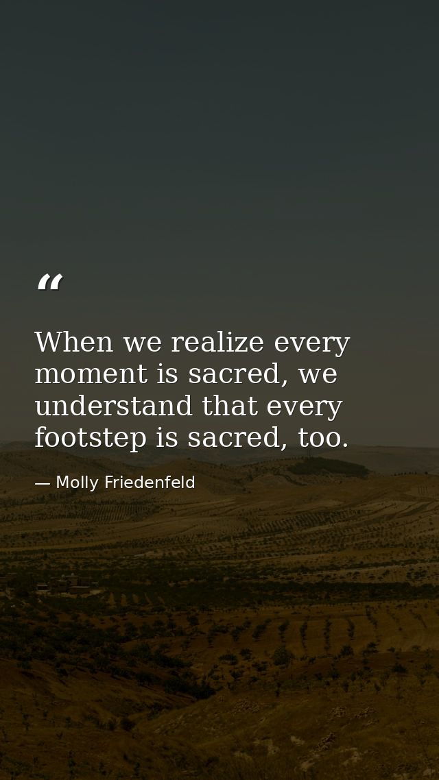 When we realize every moment is sacred, we understand that every footstep is sacred, too. — Molly Friedenfeld