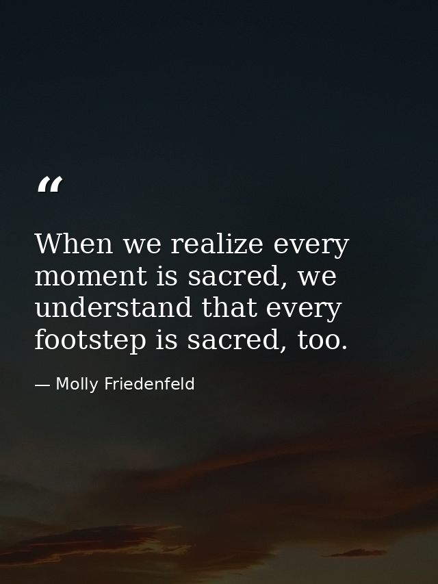 When we realize every moment is sacred, we understand that every footstep is sacred, too. — Molly Friedenfeld