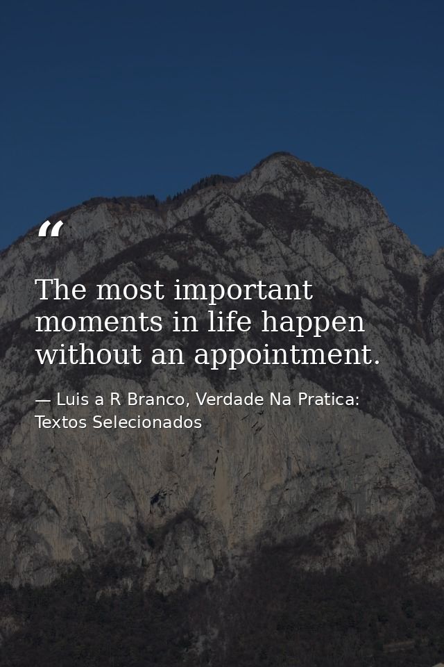 The most important moments in life happen without an appointment. — Luis a R Branco, Verdade Na Pratica: Textos Selecionados