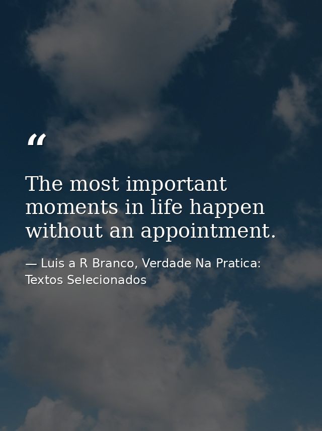 The most important moments in life happen without an appointment. — Luis a R Branco, Verdade Na Pratica: Textos Selecionados