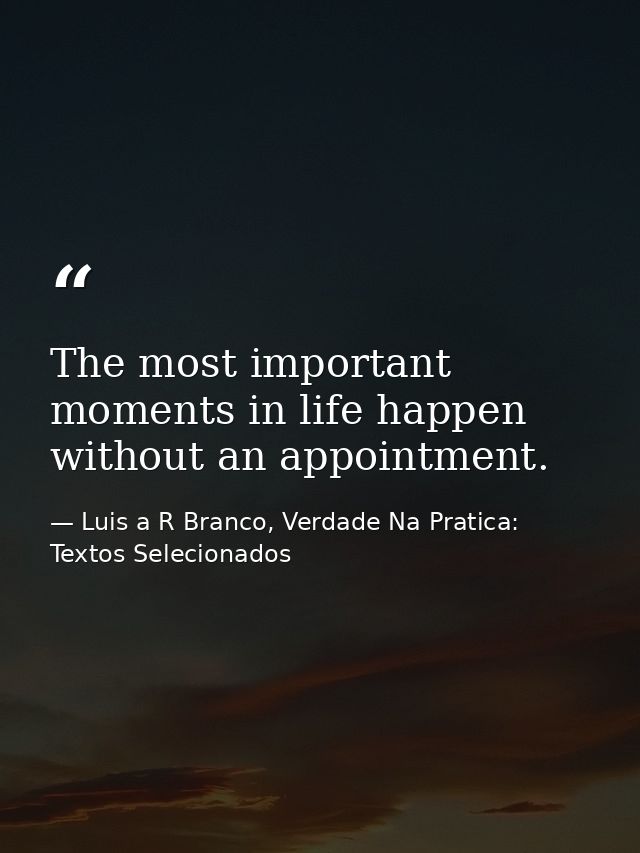 The most important moments in life happen without an appointment. — Luis a R Branco, Verdade Na Pratica: Textos Selecionados