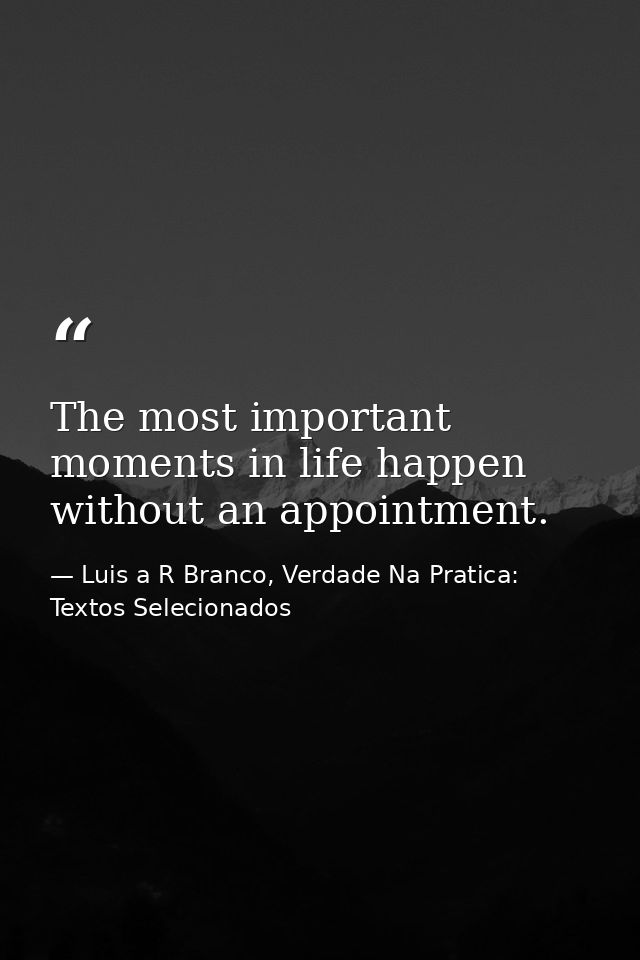 The most important moments in life happen without an appointment. — Luis a R Branco, Verdade Na Pratica: Textos Selecionados