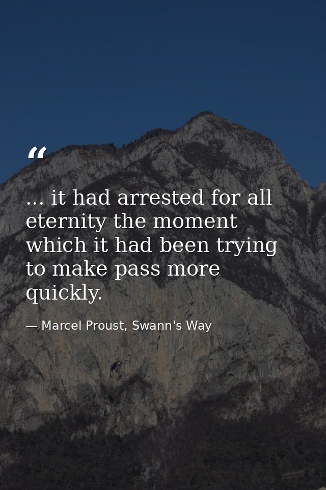 ... it had arrested for all eternity the moment which it had been trying to make pass more quickly. — Marcel Proust, Swann's Way