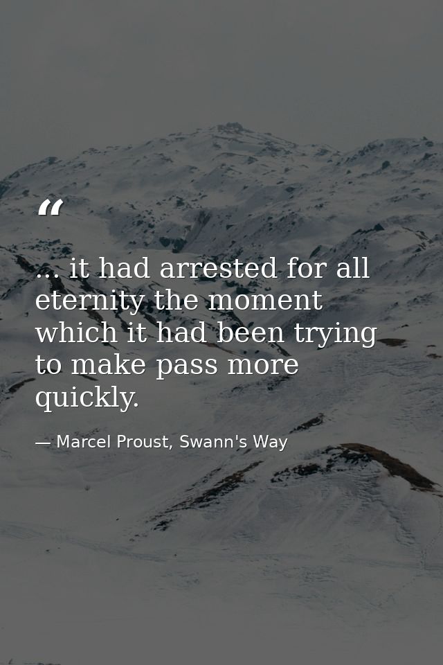 ... it had arrested for all eternity the moment which it had been trying to make pass more quickly. — Marcel Proust, Swann's Way