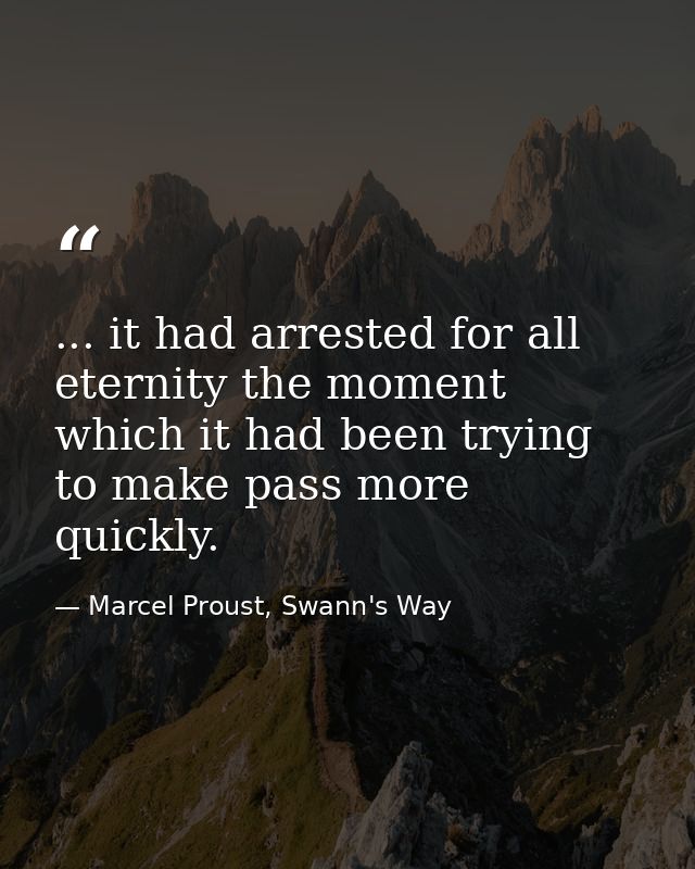 ... it had arrested for all eternity the moment which it had been trying to make pass more quickly. — Marcel Proust, Swann's Way