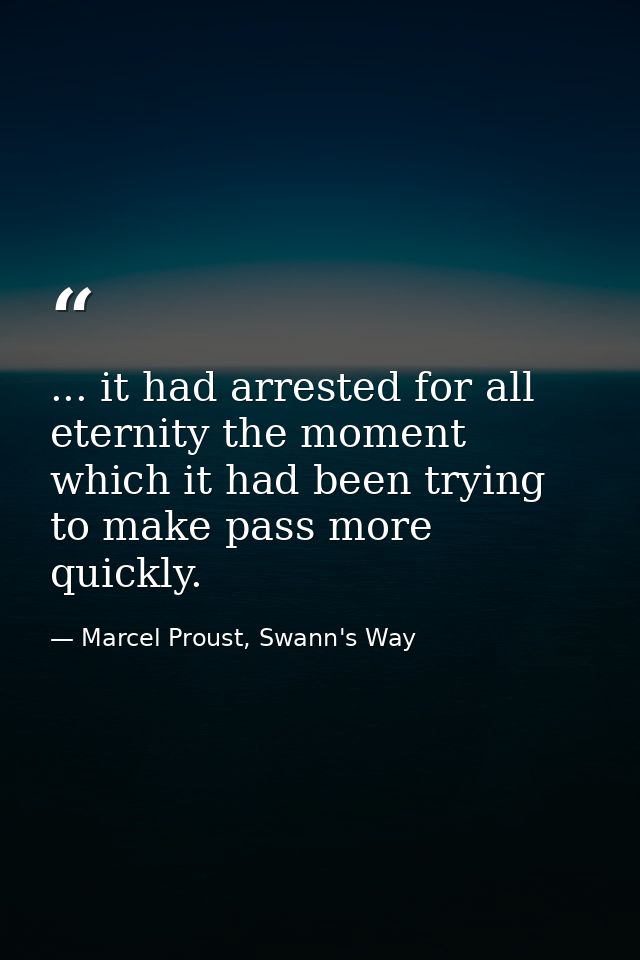 ... it had arrested for all eternity the moment which it had been trying to make pass more quickly. — Marcel Proust, Swann's Way