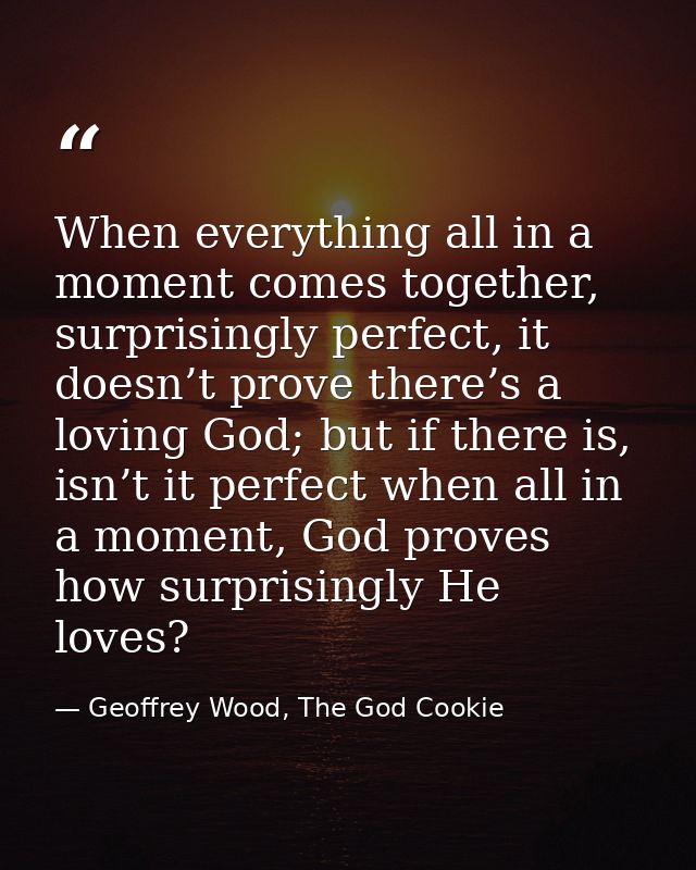 When everything all in a moment comes together, surprisingly perfect, it doesn’t prove there’s a loving God; but if ther — Geoffrey Wood, The God Cookie