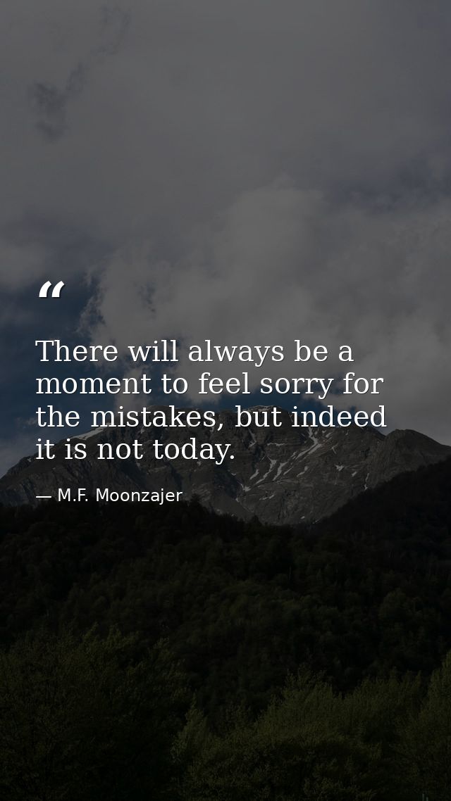 There will always be a moment to feel sorry for the mistakes, but indeed it is not today. — M.F. Moonzajer