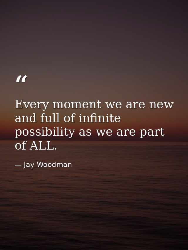 Every moment we are new and full of infinite possibility as we are part of ALL. — Jay Woodman