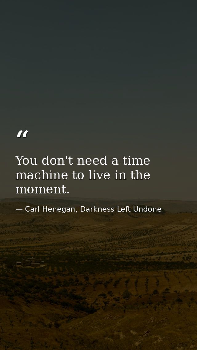 You don't need a time machine to live in the moment. — Carl Henegan, Darkness Left Undone