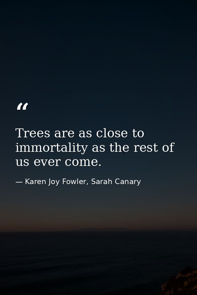 Trees are as close to immortality as the rest of us ever come. — Karen Joy Fowler, Sarah Canary