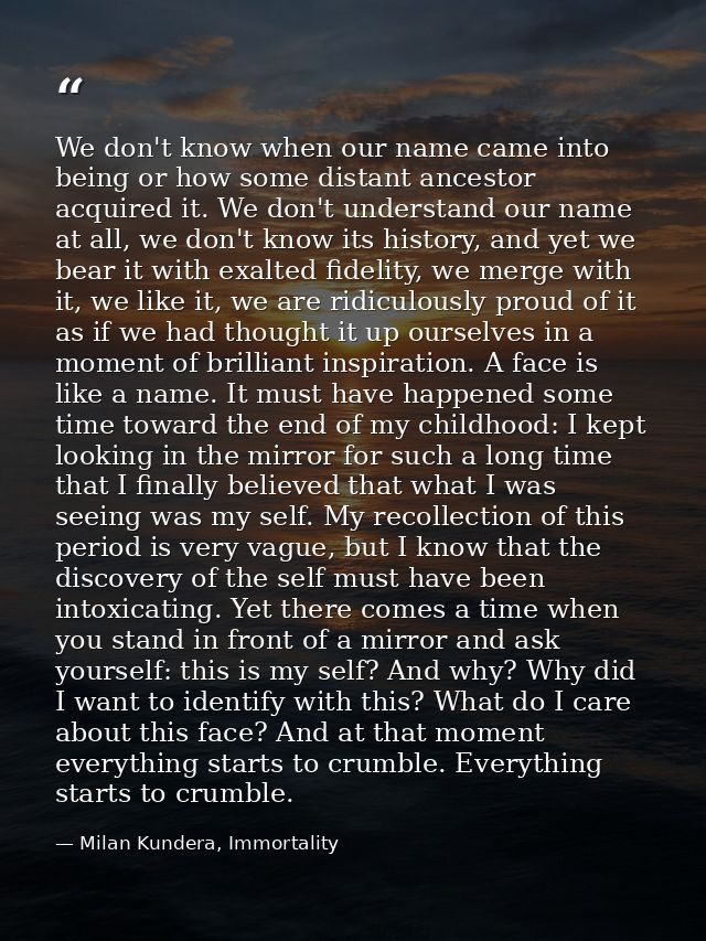 We don't know when our name came into being or how some distant ancestor acquired it. We don't understand our name at al — Milan Kundera, Immortality