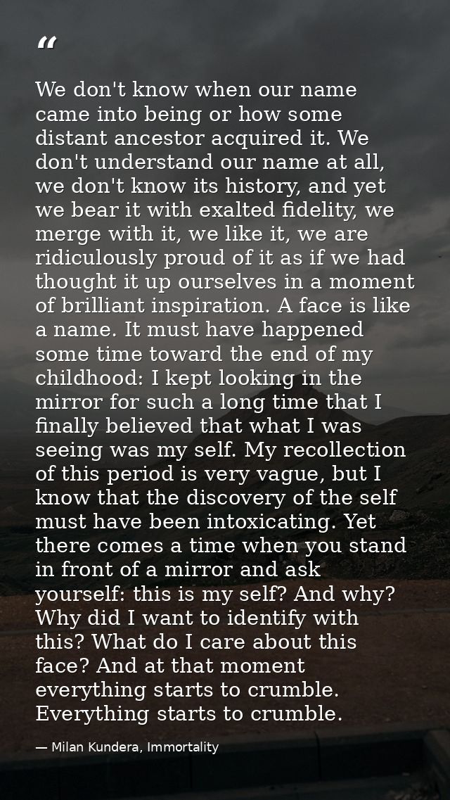 We don't know when our name came into being or how some distant ancestor acquired it. We don't understand our name at al — Milan Kundera, Immortality