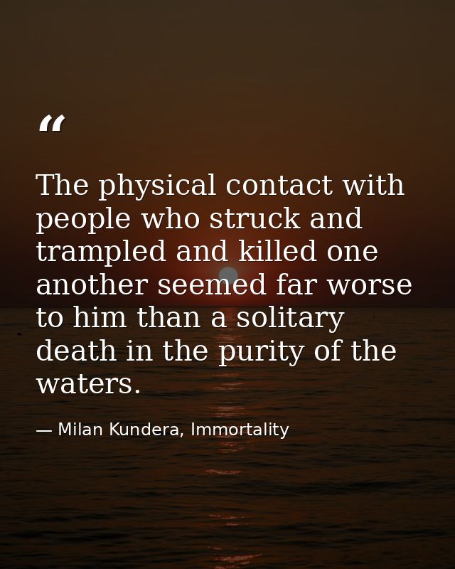 The physical contact with people who struck and trampled and killed one another seemed far worse to him than a solitary  — Milan Kundera, Immortality