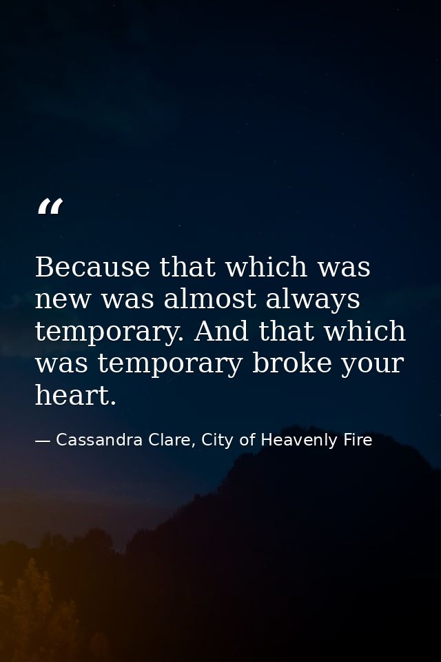 Because that which was new was almost always temporary. And that which was temporary broke your heart. — Cassandra Clare, City of Heavenly Fire