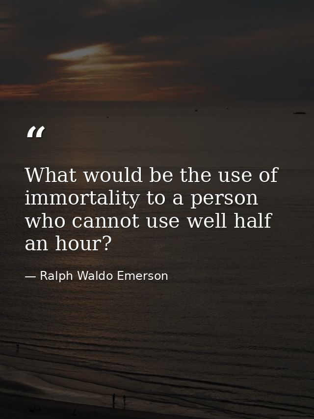 What would be the use of immortality to a person who cannot use well half an hour? — Ralph Waldo Emerson