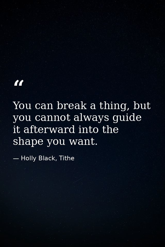 You can break a thing, but you cannot always guide it afterward into the shape you want. — Holly Black, Tithe